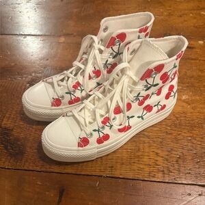 Converse White Cherry Print High-Top Sneakers